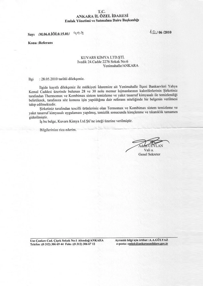 Ankara İl Özel İdaresi İş Bitirme Belgesi