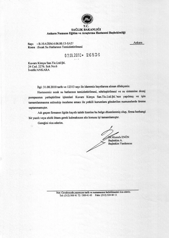 Ankara Numune Hastanesi İş Bitirme Belgesi