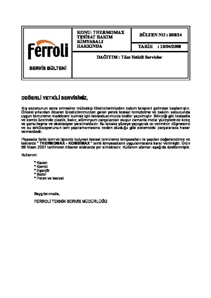 Ferroli Services Thermomax Installation Maintenance Products Purchase Certificate
